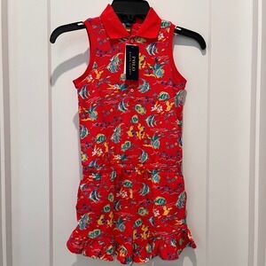 Polo Ralph Lauren Girls Sleeveless Collared Romper Shorts Tropical Fish Red 6x
